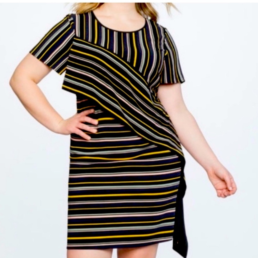 Eloquii Stripe Asymmetrical Ruffle Dress size 16